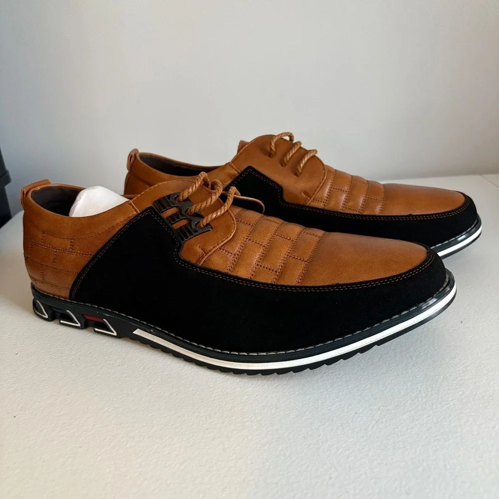 Men's 45/11 Tan Black‎ Oxford Dress Shoes Lace Up Casual Business Sneakers